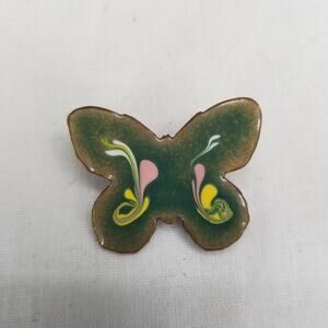Vintage Marble Enamel Butterfly Green Brooch Pin Costume Jewelry Tie Tack Lapel